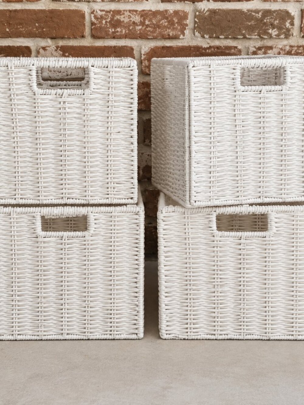 NEW Set of 4 White Wicker Cube Storage Baskets